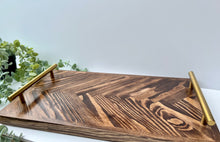 Load image into Gallery viewer, Herringbone Serving Board | Chopping Board | Solid Wood Board | Wood Tray | Herringbone Tray | Drinks Tray | Tray with Handles | Charcuterie
