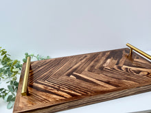 Load image into Gallery viewer, Herringbone Serving Board | Chopping Board | Solid Wood Board | Wood Tray | Herringbone Tray | Drinks Tray | Tray with Handles | Charcuterie
