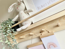 Load image into Gallery viewer, Peg Rail with Bookshelf - Key Hook / Hallway Shelf / Wood Shelf / Peg Hooks / Nursery Shelf / Book Shelf
