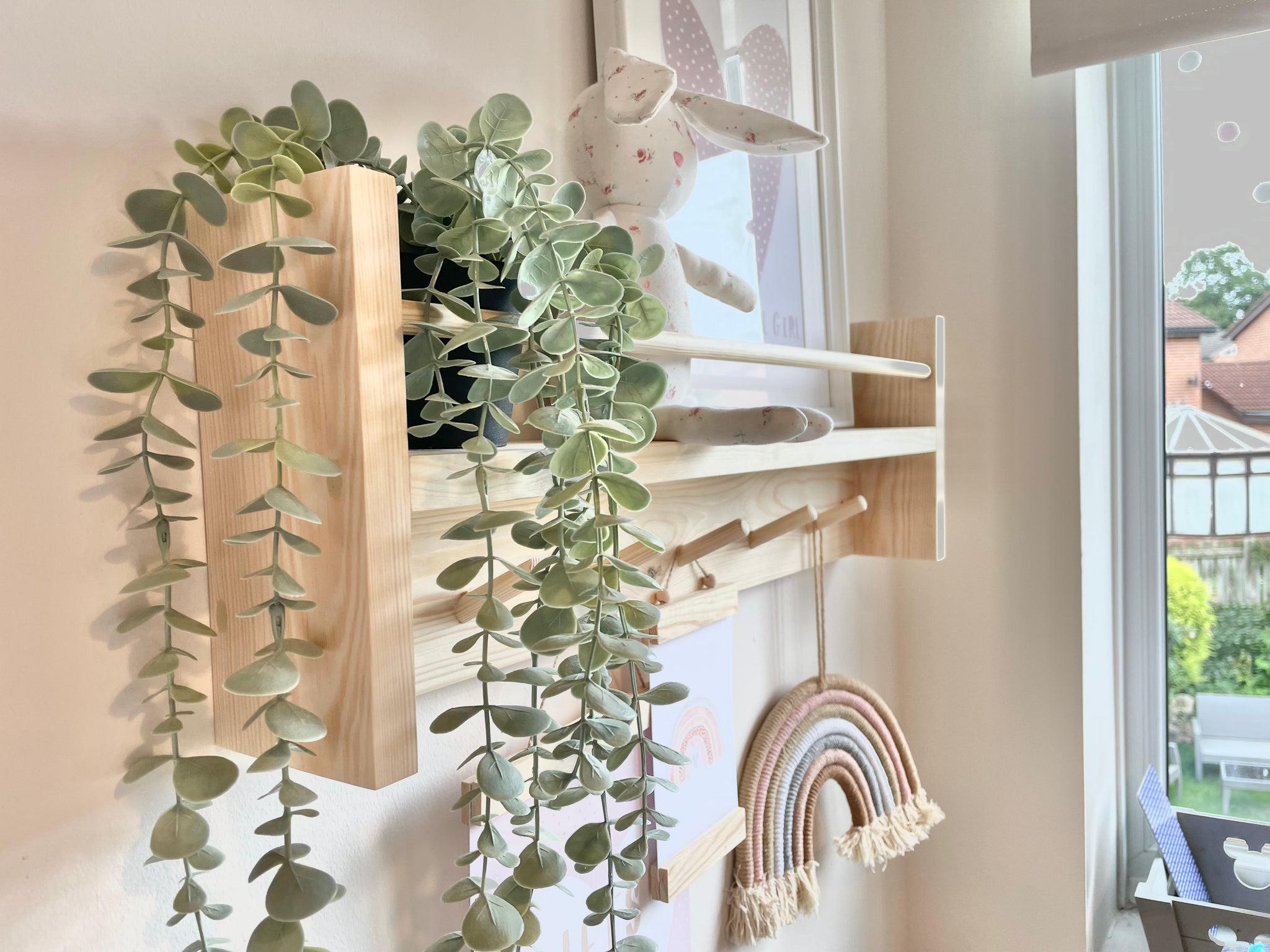 Peg Rail with Bookshelf Key Hook Hallway Shelf Wood Shelf