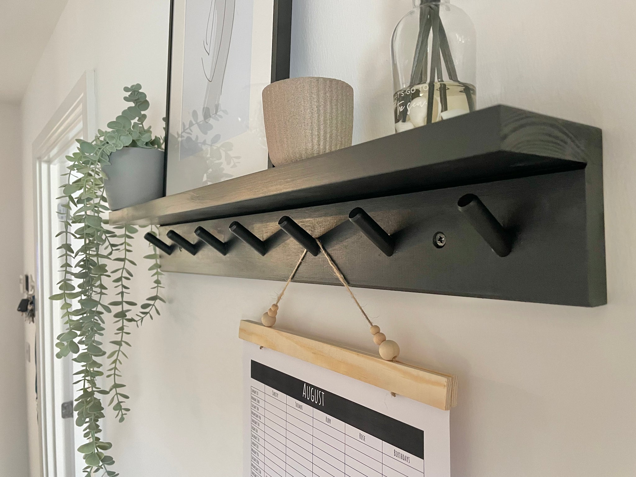 Shelf with hooks | towel rack | Kitchen decor | Wooden peg rail | wooden  peg rack | coat hanger | entryway decor | minimalist | hook rack