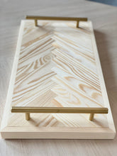 Load image into Gallery viewer, Herringbone Serving Board | Chopping Board | Solid Wood Board | Wood Tray | Herringbone Tray | Drinks Tray | Tray with Handles | Charcuterie
