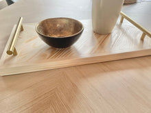 Load image into Gallery viewer, Herringbone Serving Board | Chopping Board | Solid Wood Board | Wood Tray | Herringbone Tray | Drinks Tray | Tray with Handles | Charcuterie
