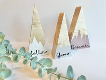 Load image into Gallery viewer, Set of 3 Wooden Mountains | Nursery Decor | Boho | Nordic | Shelf Decor | Baby Gift | Cute Nursery Decor | Scandi Nursery Decor
