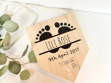 Load image into Gallery viewer, Personalised Baby Birth Wood Flag | New Baby Gifts | Wood Flag Sign | Baby Birth Gifts | Kids Gifts | Nursery Decor | Wood Sign
