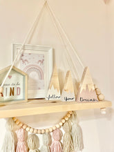 Load image into Gallery viewer, Set of 3 Wooden Mountains | Nursery Decor | Boho | Nordic | Shelf Decor | Baby Gift | Cute Nursery Decor | Scandi Nursery Decor
